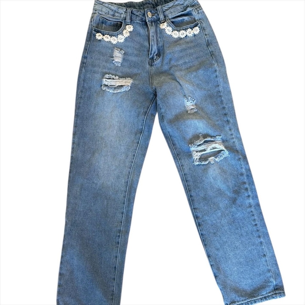 Stylish Blue Distressed Women's Jeans